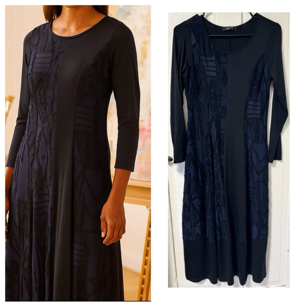 Comfy USA Dress Womens patchwork Artsy Lagenlook long sleeve modal midi dress XS